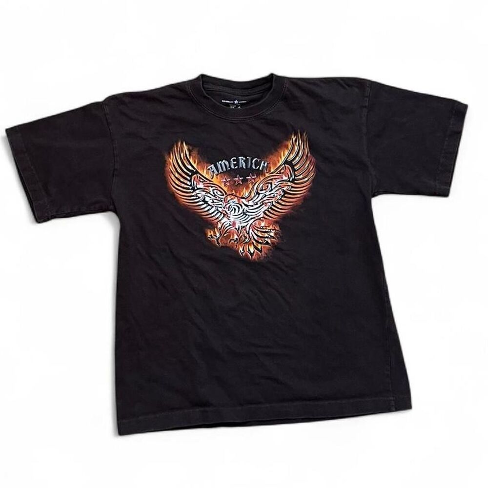 Y2K Women's Black flame eagle t shirt